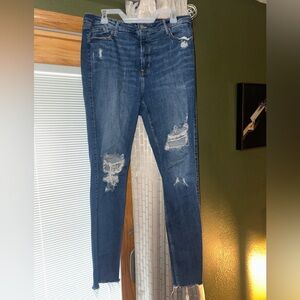 Old Navy Women's Distressed Skinny Jeans - Dark Blue